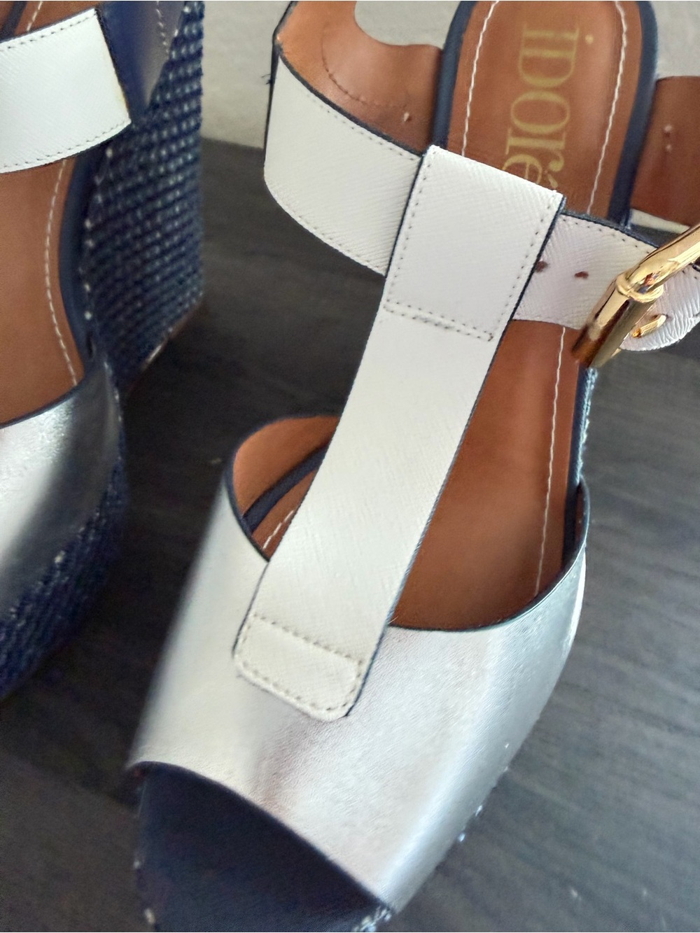 Idoré Navy Blue Platform Wedge Sandals Size 9 New - Picture 5 of 10